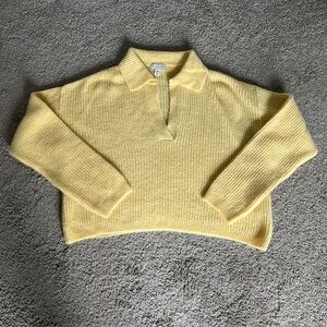 TOPSHOP Ribbed Long SleeveV Neck Collared Cropped Sweater Size 4-6